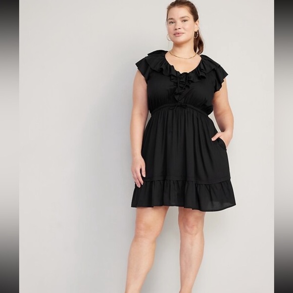 Old Navy Black Ruffle Sleeve Midi Dress 3X - Picture 1 of 6